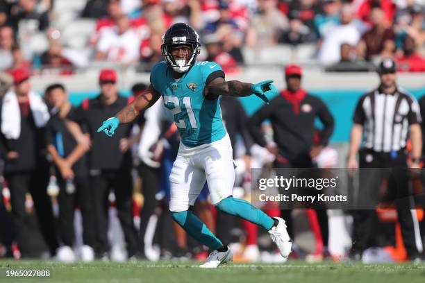 Nevin Lawson of the Jacksonville Jaguars in coverage during a game against the San Francisco 49ers at TIAA Bank Field on November 21, 2021 in...