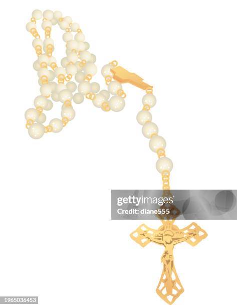 isolierte rosenkranz - gebetskette stock-grafiken, -clipart, -cartoons und -symbole