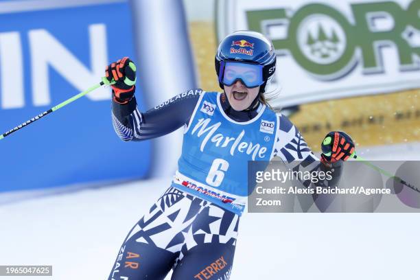 Alice Robinson of Team New Zealand takes 2nd place during the Audi FIS Alpine Ski World Cup Women's Giant Slalom on January 30, 2024 in Kronplatz,...
