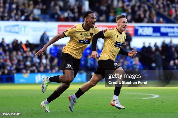 Sam Corne of Maidstone United celebrates scoring his team's second goal during the Emirates FA Cup Fourth Round match between Ipswich Town and...