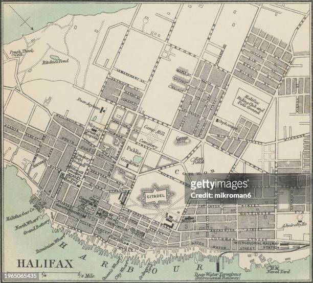 old chromolithograph map of halifax is the capital and largest municipality of the canadian province of nova scotia - nova stock pictures, royalty-free photos & images