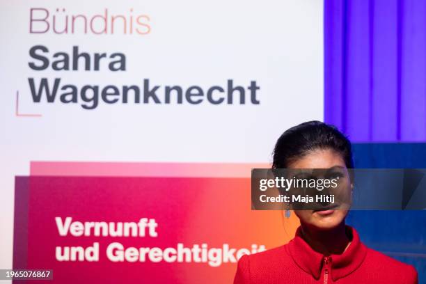 German left-wing politician and BSW co-chair Sahra Wagenknecht gives an interview at the first party congress of the new Sahra Wagenknecht Alliance -...