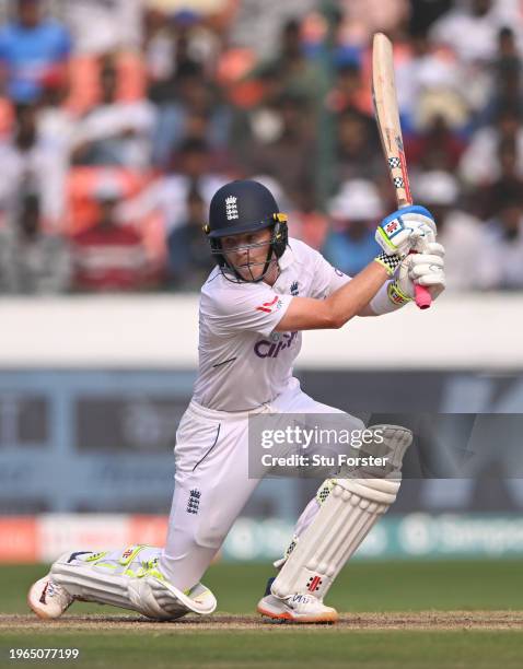 England batsman Ollie Pope in batting action during day three of the 1st Test Match between India and England at Rajiv Gandhi International Stadium...