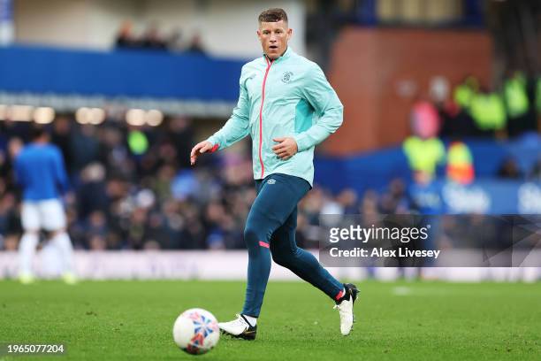 Ross Barkley of Luton Town warms up prior to the Emirates FA Cup Fourth Round match between Everton and Luton Town at Goodison Park on January 27,...