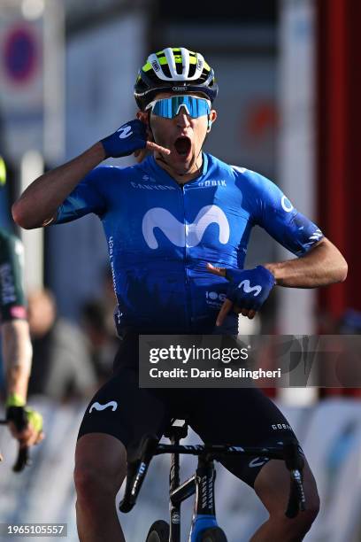 Pelayo Sanchez of Spain and Movistar Team celebrates at finish line as race winner during the 33rd Challenge Ciclista Mallorca 2024 - Trofeo Pollenca...