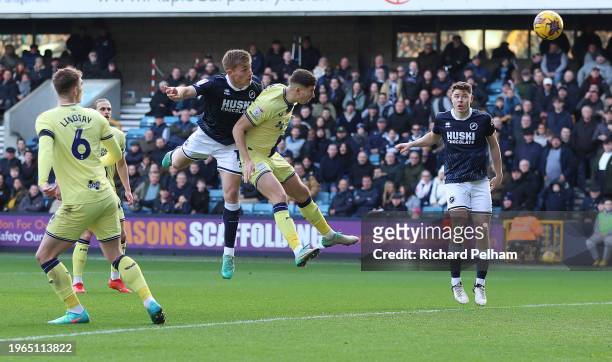 Zian Flemming of Millwall scores the 1st goalduring the Sky Bet Championship match between Millwall and Preston North End at The Den on January 27,...