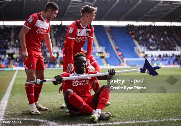 Dan Agyei of Leyton Orient F.C. Celebrates after scoring his teams first goal during the Sky Bet League One match between Reading and Leyton Orient...