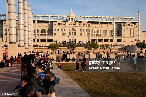 General view as fans arrive at the stadium prior to the LaLiga EA Sports match between FC Barcelona and Villarreal CF at Estadi Olimpic Lluis...
