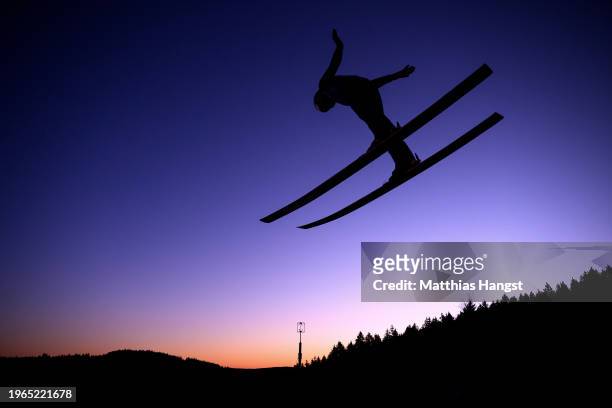 An athlete competes during the Womens Ski Jumping Official Training of the FIS World Cup Nordic Combined Women Schonach Individual Gundersen...