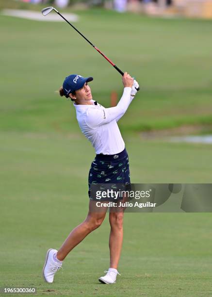 Azahara Munoz of Spain plays a shot on the first hole during the third round of the LPGA Drive On Championship at Bradenton Country Club on January...