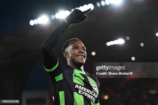 Danny Welbeck of Brighton & Hove Albion celebrates after scoring their sides fifth goal during the Emirates FA Cup Fourth Round match between...