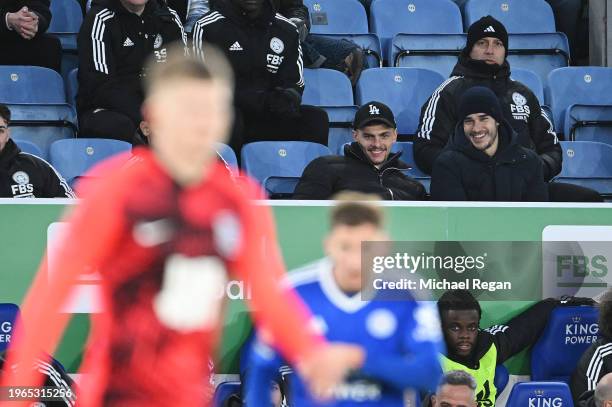 Kiernan Dewsbury-Hall and Harry Winks of Leicester City watch on from the stands during the Emirates FA Cup Fourth Round match between Leicester City...