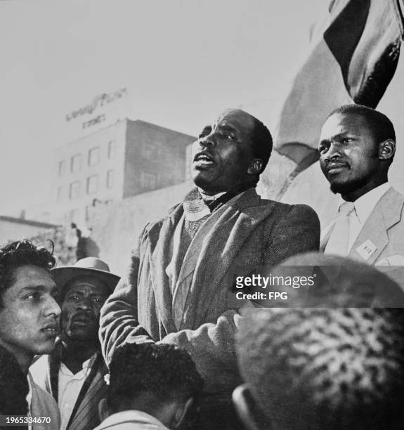 South African politician and ANC activist Gert Sibande, Chairman of the East Transvaal Congress, during a public address near the Magistrates' Court...