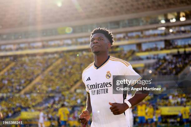 Aurelien Tchouameni of Real Madrid celebrates after scoring their sides second goal during the LaLiga EA Sports match between UD Las Palmas and Real...