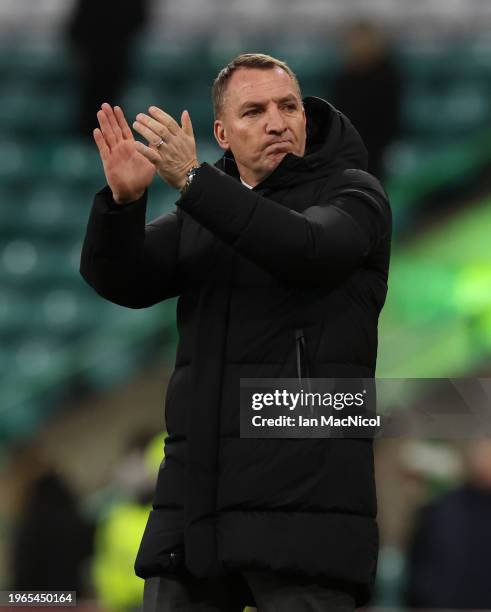 Celtic manager Brendan Rodgers is seen at full time during the Cinch Scottish Premiership match between Celtic FC and Ross County FC at Celtic Park...