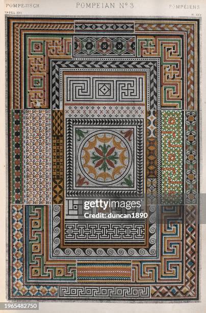 illustrazioni stock, clip art, cartoni animati e icone di tendenza di antichi modelli pompeiani, mosaico, pompei, romano, storia della decorazione, design, arte ornistica - mosaico