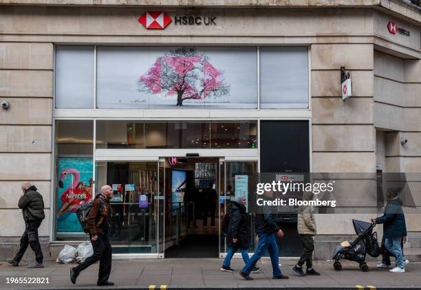 Holdings Plc bank branch on Oxford Street in central London, UK, on Tuesday, Jan. 30, 2024. HSBC was fined £57.4 million by the UK for incorrectly...
