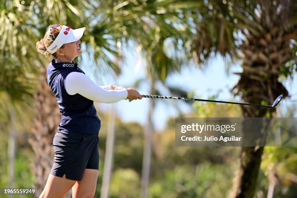 Nanna Koerstz Madsen of Denmark plays her shot from the third tee during the third round of the LPGA Drive On Championship at Bradenton Country Club...