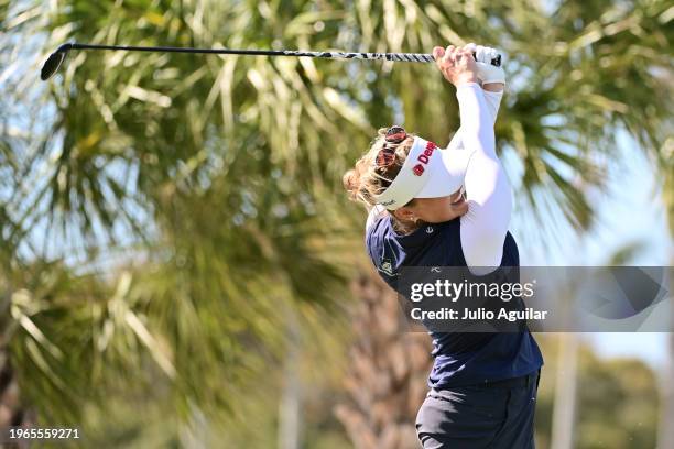 Nanna Koerstz Madsen of Denmark plays her shot from the third tee during the third round of the LPGA Drive On Championship at Bradenton Country Club...