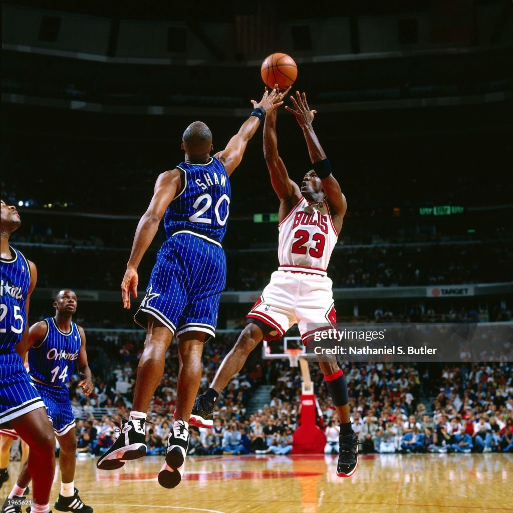 Michael Jordan takes a jumpshot