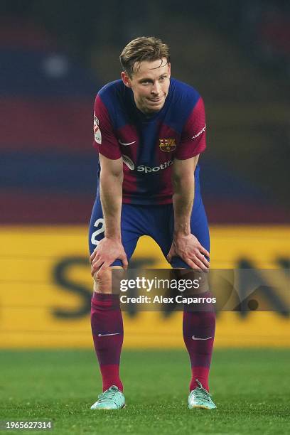 Frenkie de Jong of FC Barcelona looks dejected at full-time following the teams defeat in the LaLiga EA Sports match between FC Barcelona and...
