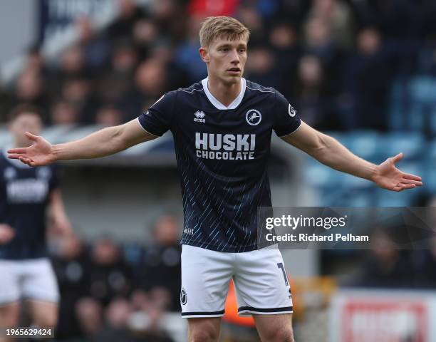 Zian Flemming of Millwall during the Sky Bet Championship match between Millwall and Preston North End at The Den on January 27, 2024 in London,...