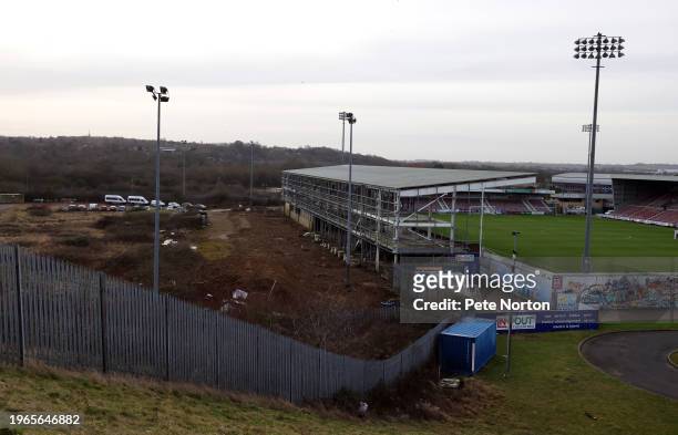 General view of the East Stand prior to the Sky Bet League One match between Northampton Town and Shrewsbury Town at Sixfields on January 27, 2024 in...