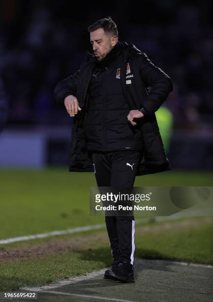 Northampton Town manager Jon Brady looks dejected during the Sky Bet League One match between Northampton Town and Shrewsbury Town at Sixfields on...