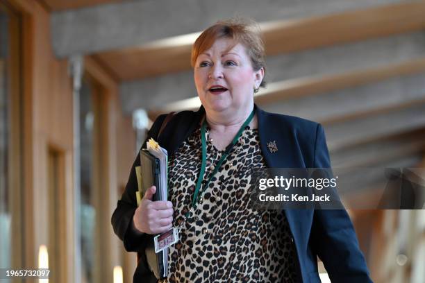 Emma Harper on the way to Topical Questions in the Scottish Parliament, on January 30, 2024 in Edinburgh, Scotland.