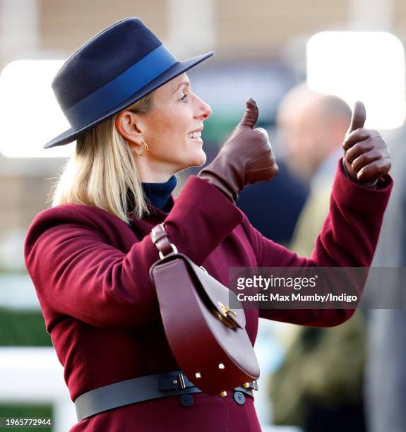 Zara Tindall attends Festival Trials Day at Cheltenham Racecourse on January 27, 2024 in Cheltenham, England.