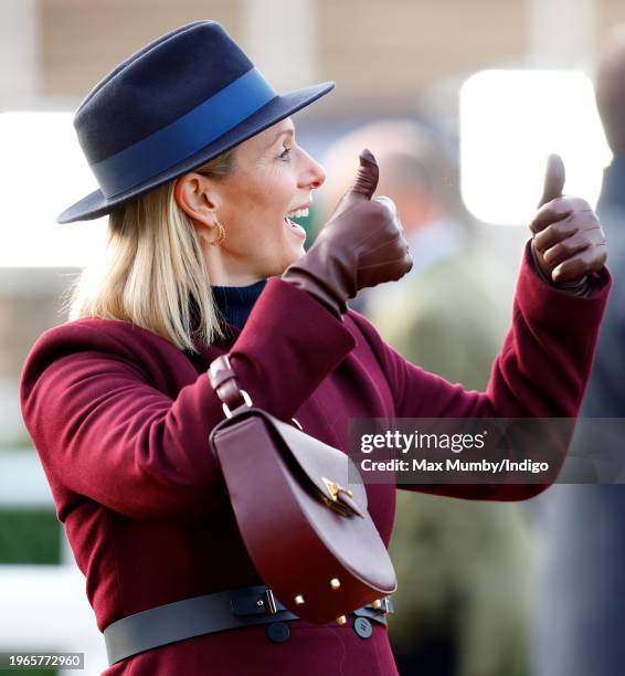 Zara Tindall attends Festival Trials Day at Cheltenham Racecourse on January 27, 2024 in Cheltenham, England.