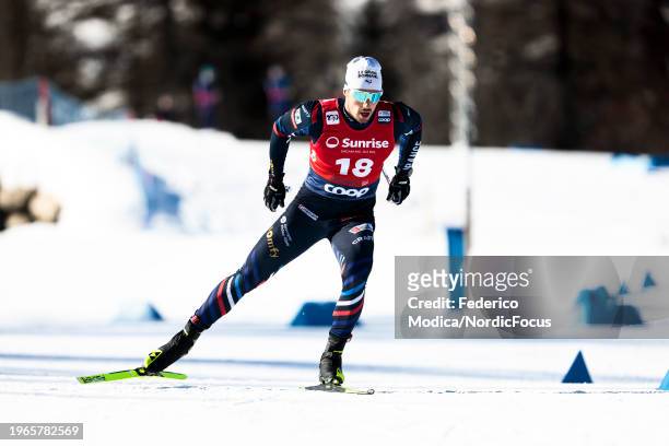 Goms, SWITZERLAND Lucas Chanavat of France competes in the Sprint free on January 27, 2024 in Goms, Switzerland.