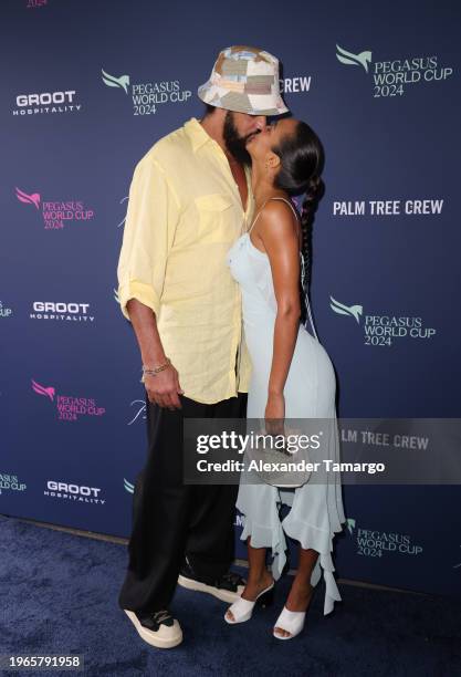 Joakim Noah and Lais Ribeiro attend the 2024 Pegasus World Cup Presented By Baccarat at Gulfstream Park on January 27, 2024 in Hallandale, Florida.