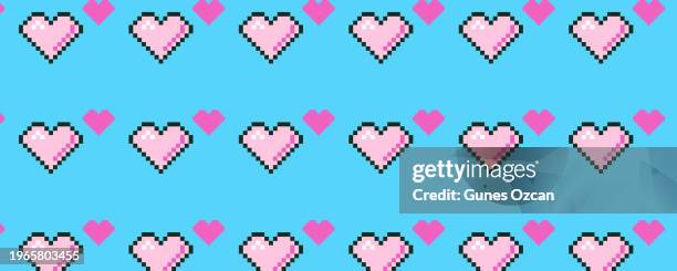 pixel hearts, 1990 - 1999 style, pixels, heart shape, life bar, video game ui, user interface, flat design - 1990 1999 stock illustrations