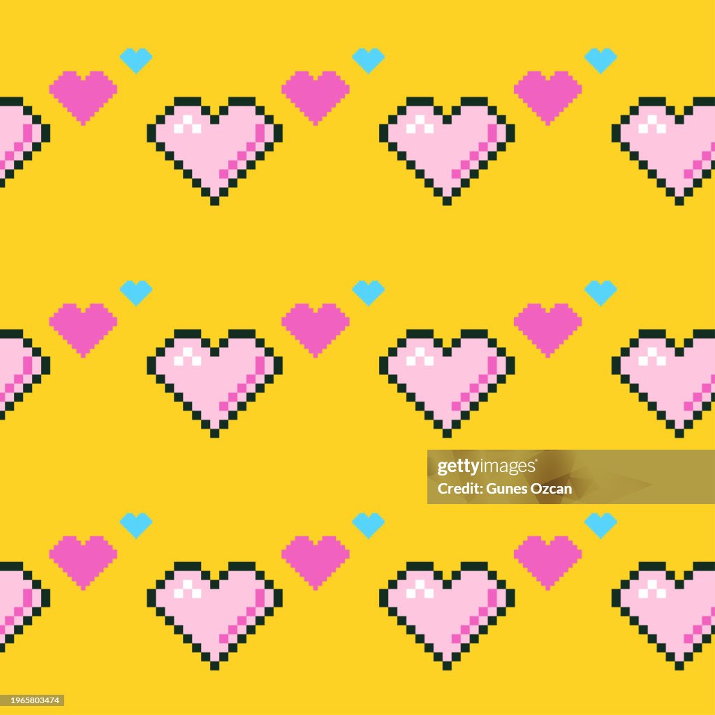 Pixelated Hearts, 1990 - 1999 style, Pixels, Heart Shape, Life Bar, Video Game UI, User Interface, Flat Design