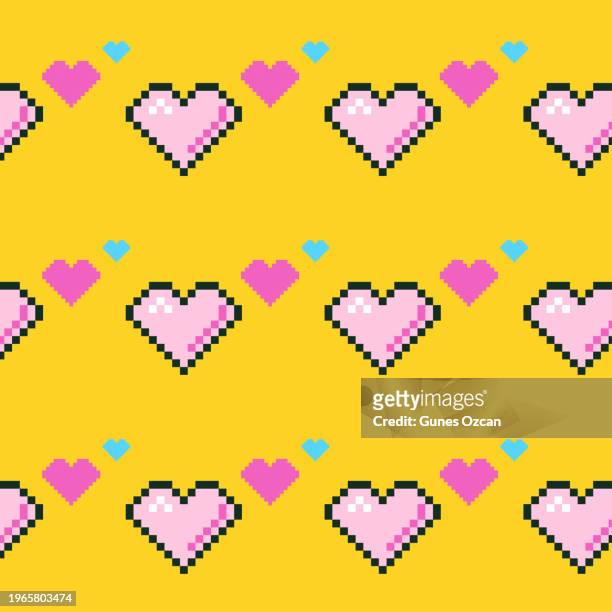 pixelated hearts, 1990 - 1999 style, pixels, heart shape, life bar, video game ui, user interface, flat design - 1990 1999 stock illustrations
