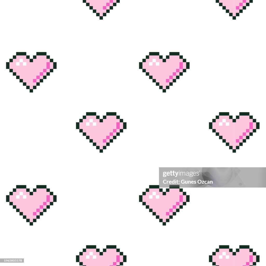Pixelated Hearts, 1990 - 1999 style, Pixels, Heart Shape, Life Bar, Video Game UI, User Interface, Flat Design