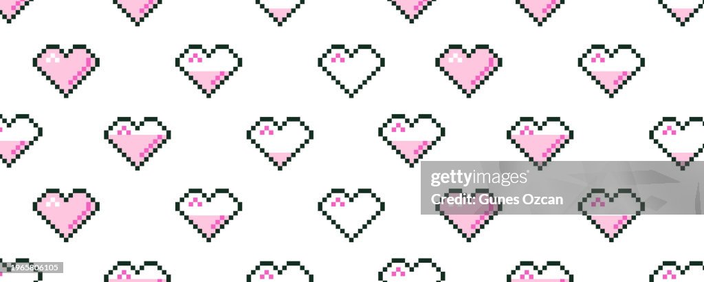Pixel Hearts, 1990 - 1999 style, Pixels, Heart Shape, Life Bar, Video Game UI, User Interface, Flat Design