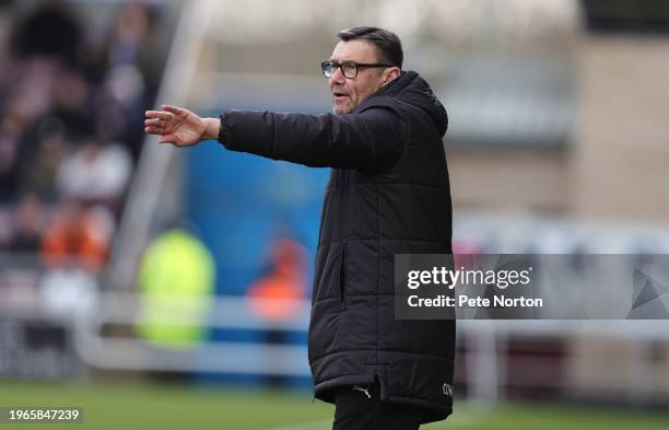 Northampton Town coach Ian Sampson gives instructions during the Sky Bet League One match between Northampton Town and Shrewsbury Town at Sixfields...