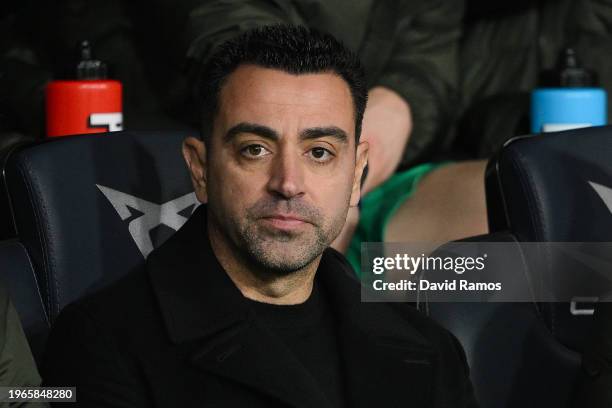 Head Coach Xavi Hernandez of FC Barcelona looks on during the LaLiga EA Sports match between FC Barcelona and Villarreal CF at Estadi Olimpic Lluis...