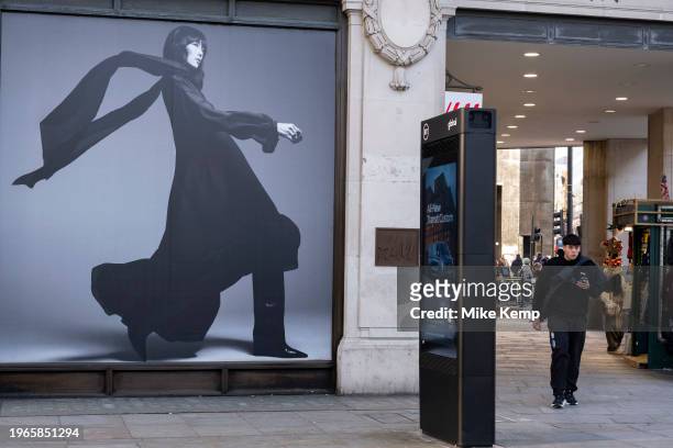 Fashion advertising outside H&M on Oxford Street on 15th January 2024 in London, United Kingdom. H&M is a Swedish multinational clothing-retail...
