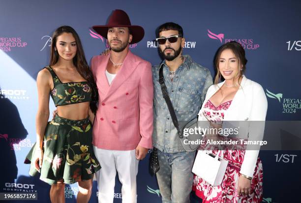 Vanessa Christine, Prince Royce, Anuel AA and Laury Saavedra attend the 2024 Pegasus World Cup Presented By Baccarat at Gulfstream Park on January...