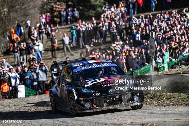 Sebastien Ogier of France and Vincent Landais of France are competing with their Toyota Gazoo Racing WRT Toyota GR Yaris Rally1 Hybrid during Day...
