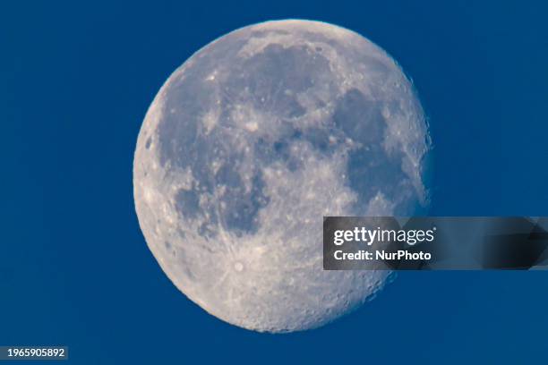 The moon as spotted in the blue Dutch sky from Eindhoven, the Netherlands during the Waning Gibbous phase, after the Wolf Full Moon, at an...