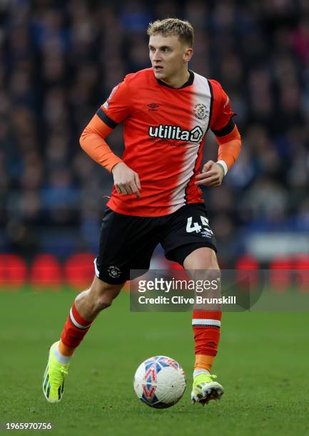 Alfie Doughty of Luton Town on the ball during the Emirates FA Cup Fourth Round match between Liverpool and Norwich City at Goodison Park on January...
