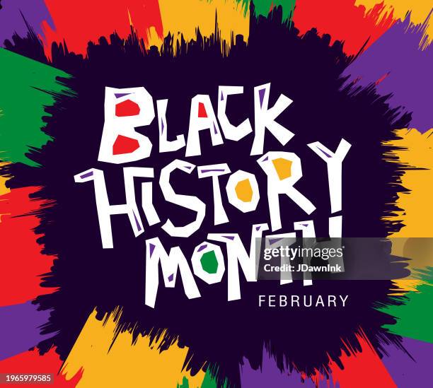 stockillustraties, clipart, cartoons en iconen met black history month february concept. poster or web banner template design with hand drawn text and brush strokes - free web art