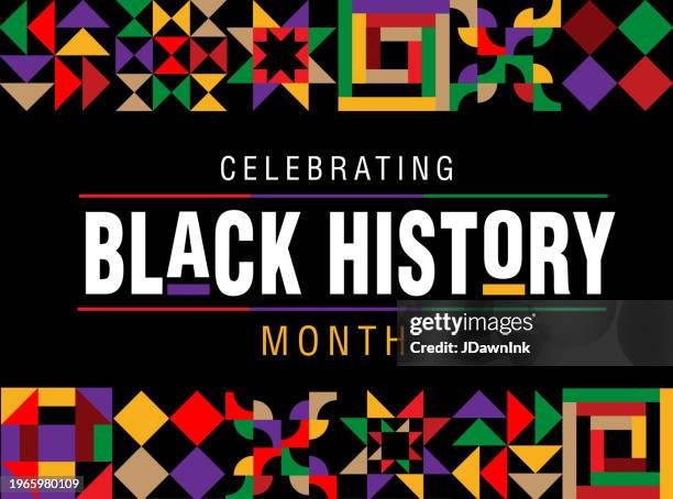 stockillustraties, clipart, cartoons en iconen met black history month february concept with quilt patterns. poster or web banner template design, poster with text - free web art