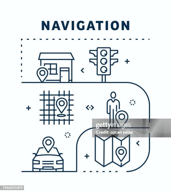 map and navigation related vector banner design concept. global multi-sphere ready-to-use template. web banner, website header, magazine, mobile application etc. modern design. - cell signaling pathway stock illustrations