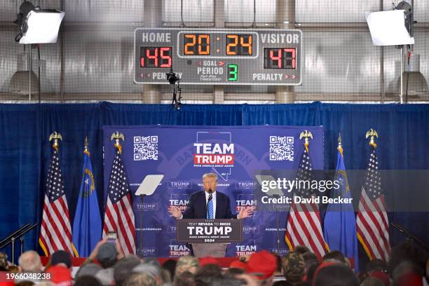 Republican presidential candidate and former U.S. President Donald Trump speaks during a campaign event at Big League Dreams Las Vegas on January 27,...
