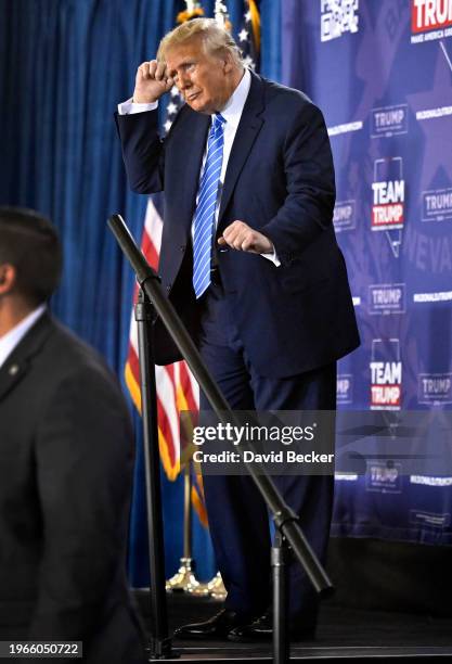 Republican presidential candidate and former U.S. President Donald Trump engages with supporters during a campaign event at Big League Dreams Las...